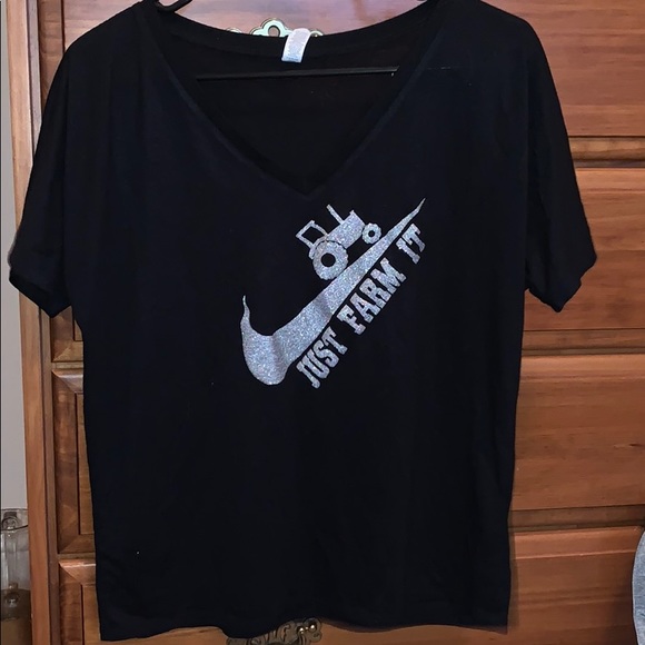 Black V-Neck “Just Farm It” Shirt - Picture 1 of 3